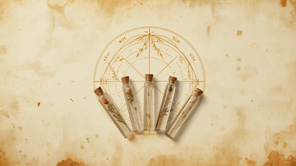 The four temperaments in Hildegard von Bingen's medicine Four apothecary vials of herbs on parchment illustrating the four temperaments in Hildegard von Bingen's medicine